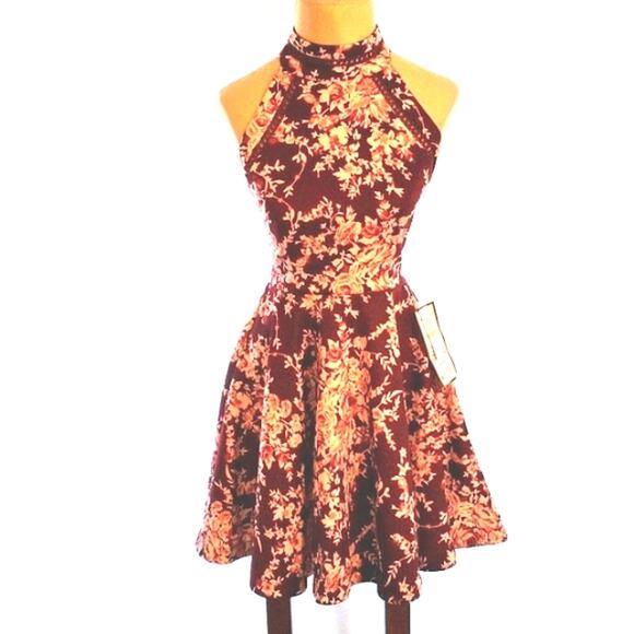 B. Darlin Floral Fit & Flare Mini Dress Sz 3 /4 Red Sleeveless Prom Wedding Glam - Picture 14 of 14